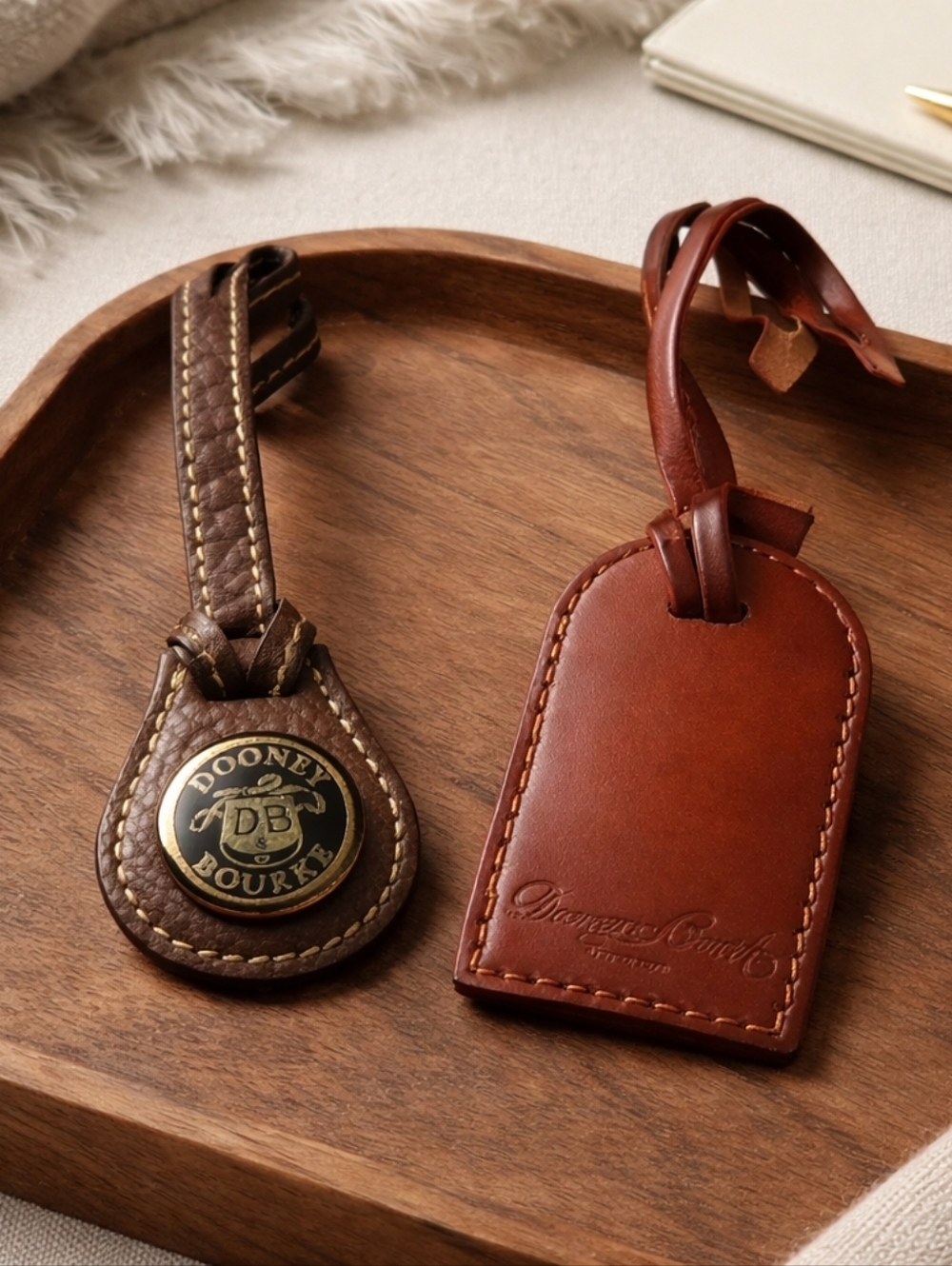 Dooney & Bourke Brown Leather Luggage Tag And  Gold Medallion Charm